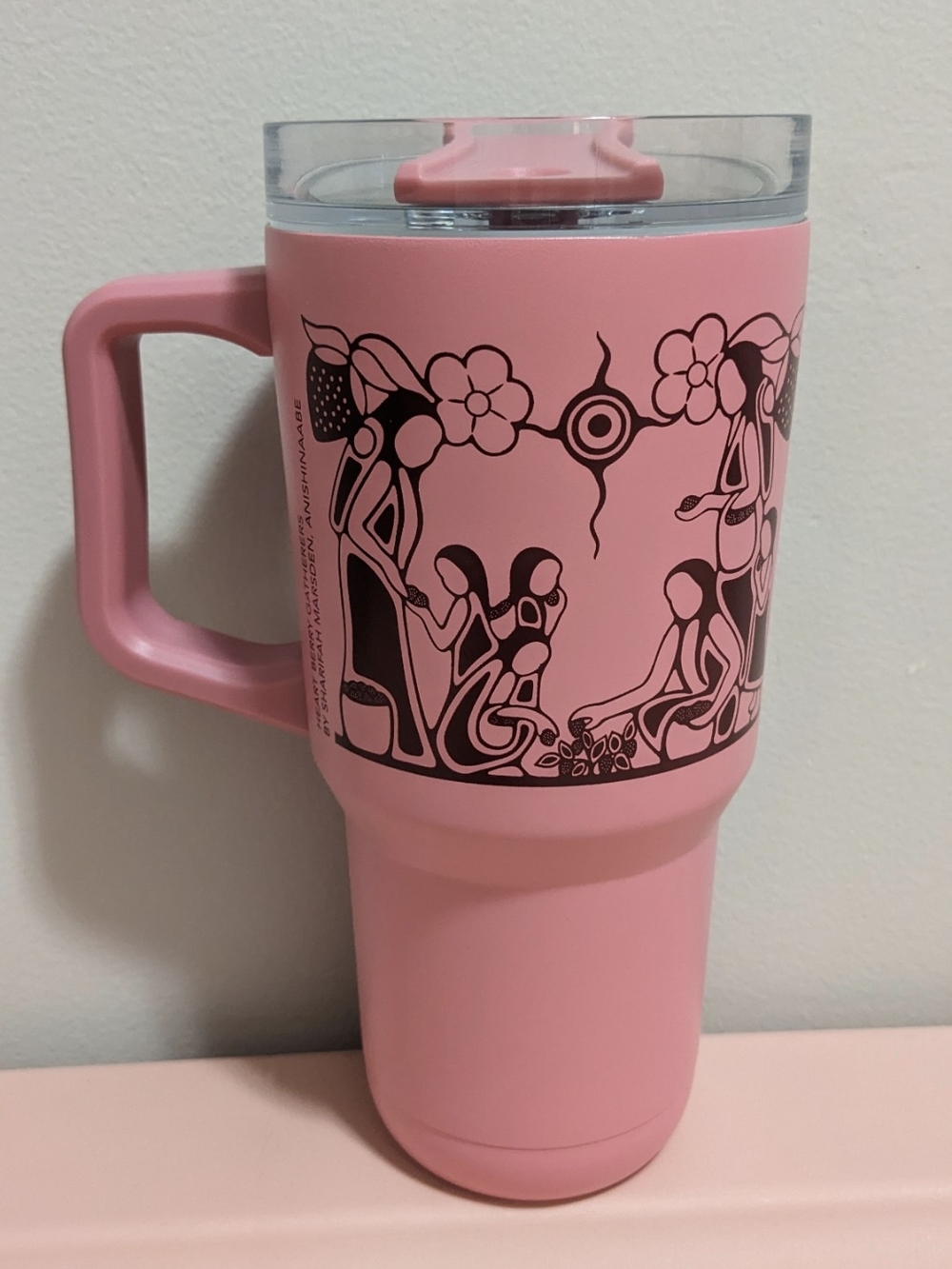 Pink Travel Mug with Indigenous Art - Picture 2 of 4